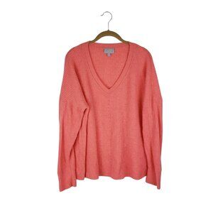 Pure Collection 100% Cashmere V-Neck Sweater Orange Pointelle Womens 20